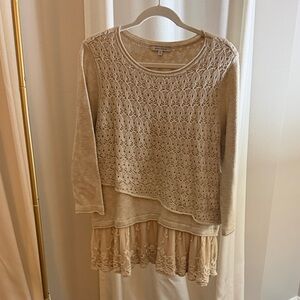 John Mark Cream Layered Textured Knit Sweater
